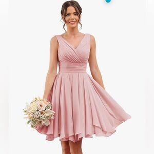 Loyeloy V Neck Short Dresses A Line Ruffles  Gowns with Pockets SIZE 10 and 12